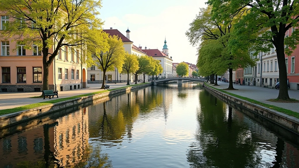Rīgas kanālu krastmalas — vēsturiski ēkas un spoguļojoša ūdens